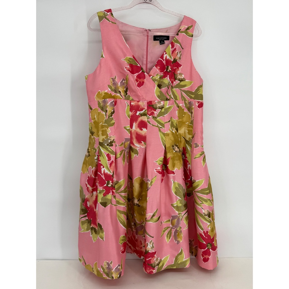 Perceptions New York Pink Floral Sleeveless Pleated Surplice Dress Plus‎ Size 18